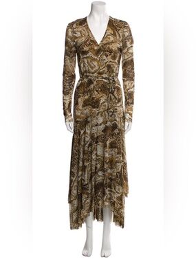 Ganni Brown and Cream Long Sleeve Dress